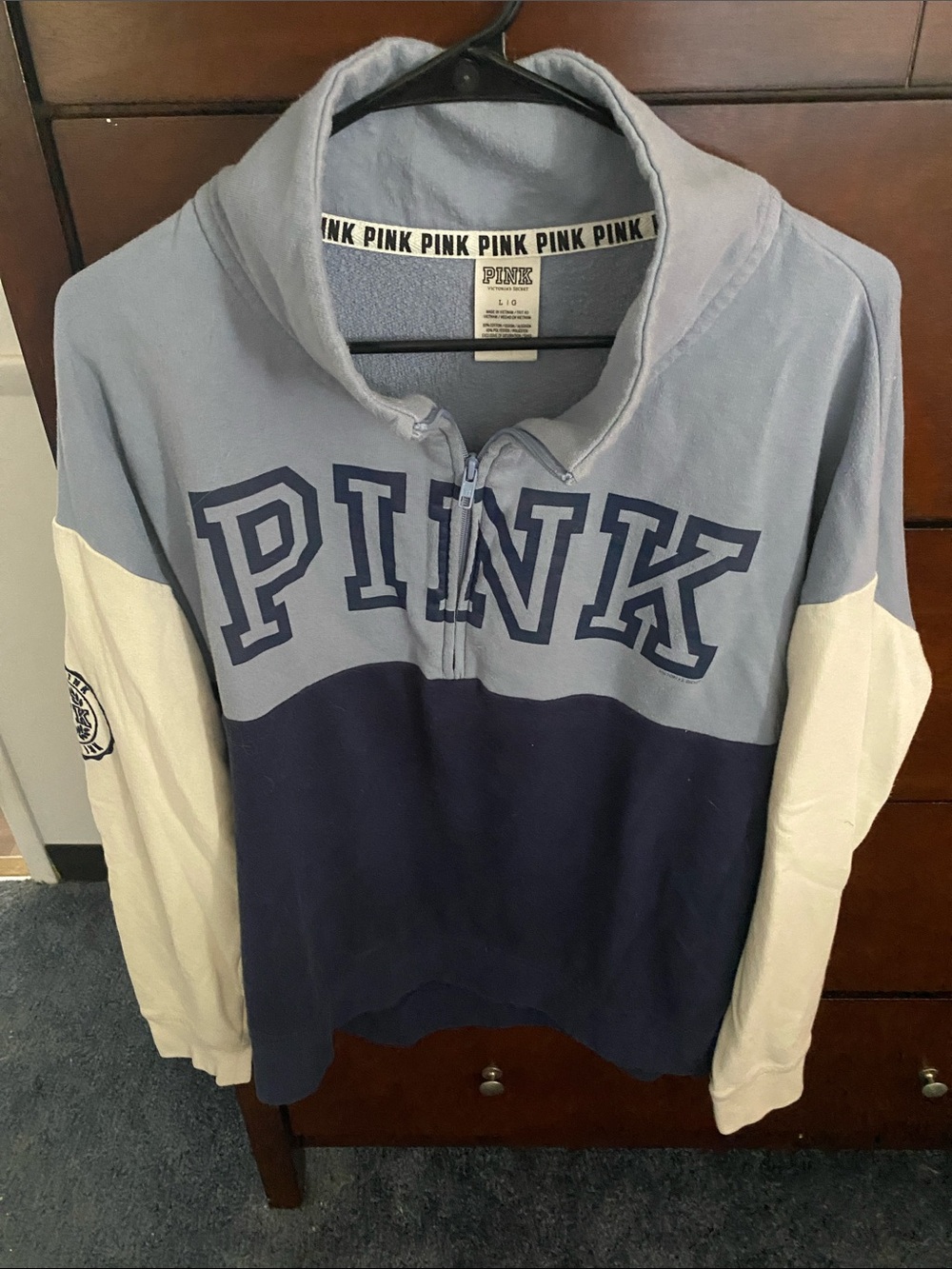 Victoria's Secret PINK Light Blue and Navy Quarter-Zip Pullover
